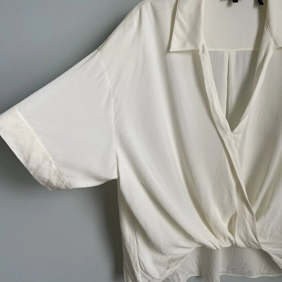 Theory Ivory Twist Blouse in Stretch Silk Short Sleeve - Picture 5 of 8
